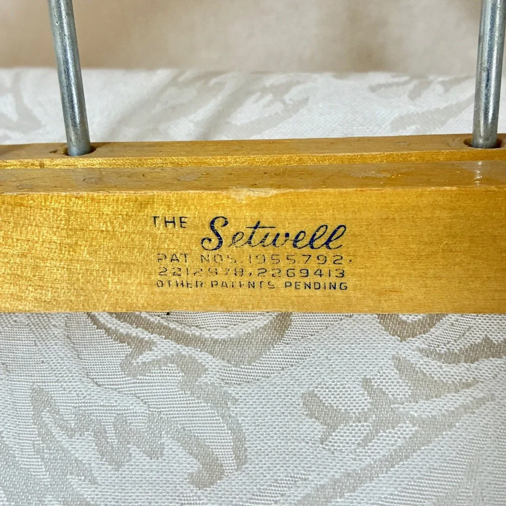 Vintage Setwell Wooden Suit Hanger Wishbone Coat Pants Bar Mid Century Modern